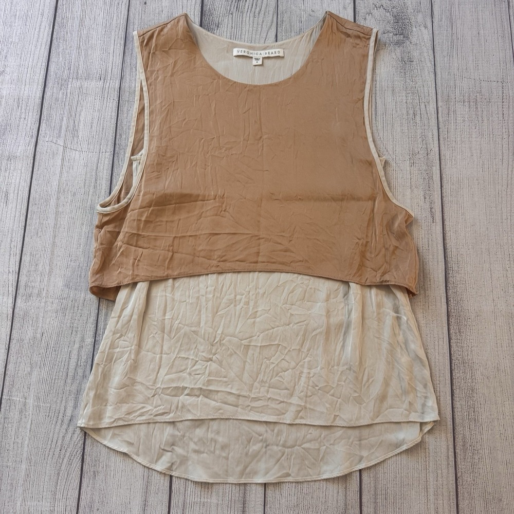 Veronica Beard Pipes & Shaw Silk Layered Tank Top Women's 6 Beige Cream